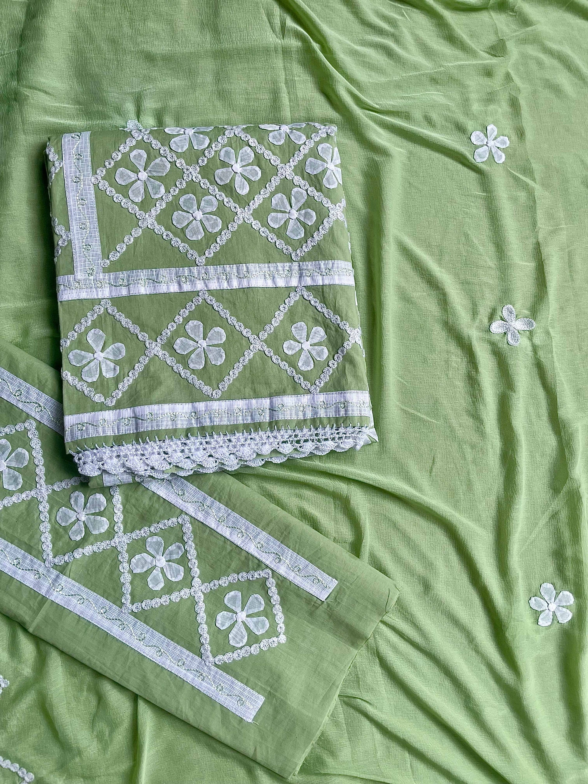 Green Suit with white flowers (Patchkari Edition)