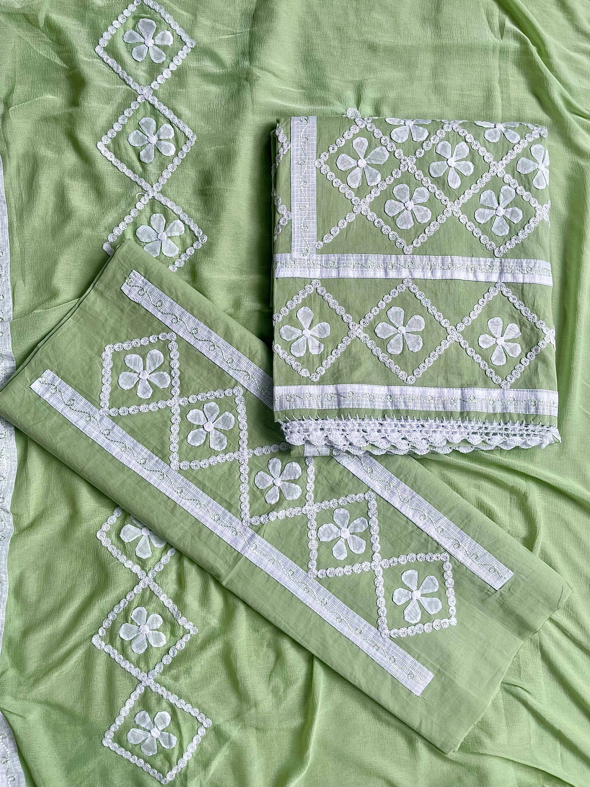 Green Suit with white flowers (Patchkari Edition)