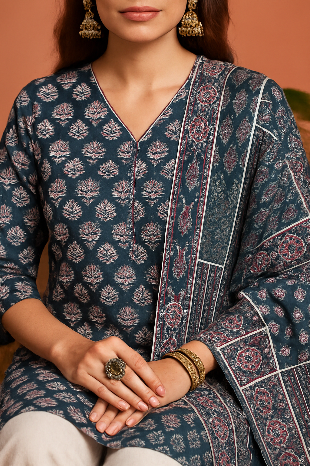 Casual wear Cotton Suit With Straight Pant And Dupatta