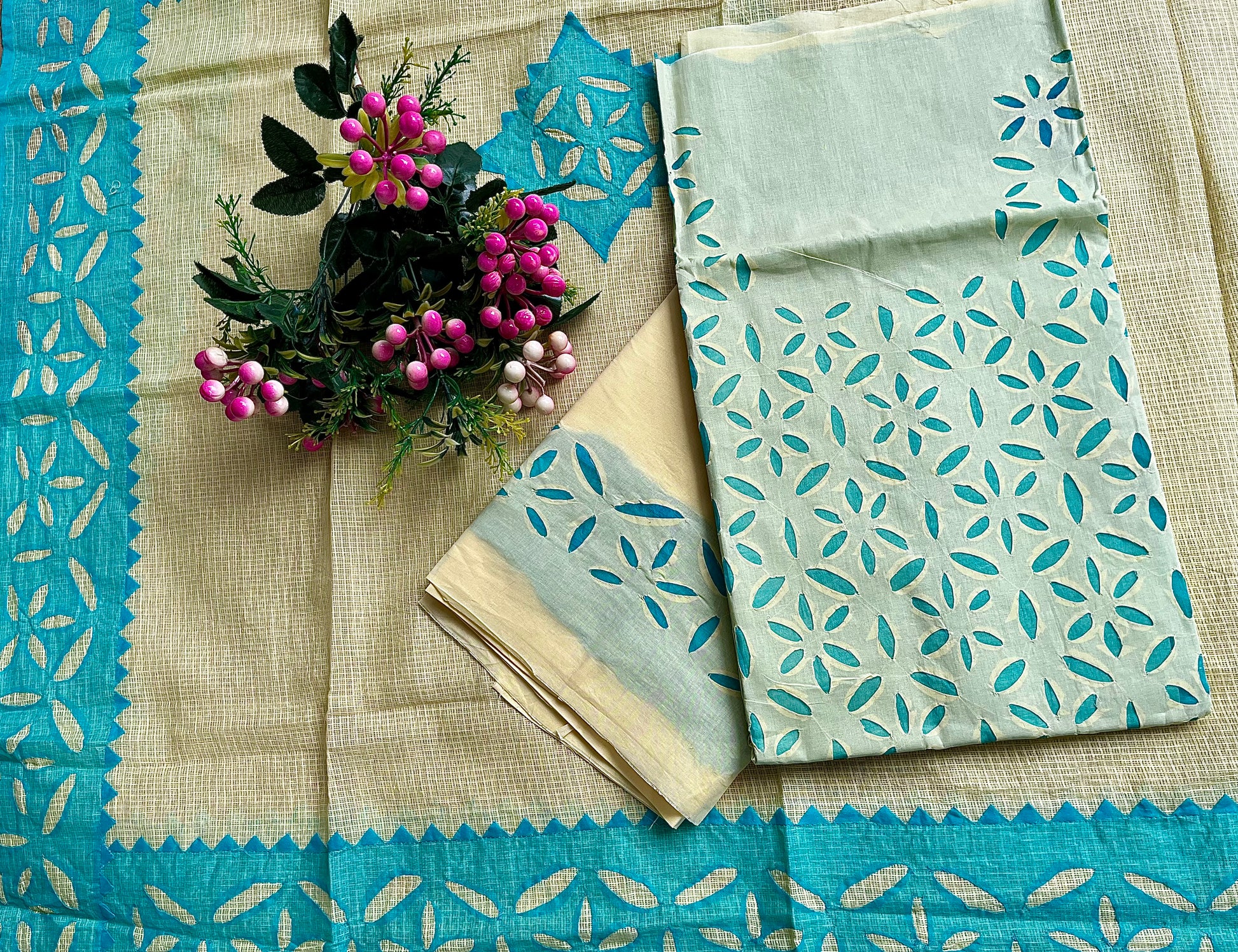 Lemon Yellow & Sea Green Color Cutwork Suit (Patchkari Edition)