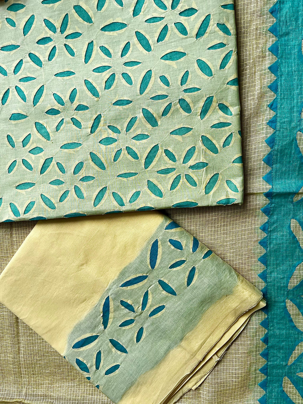 Lemon Yellow & Sea Green Color Cutwork Suit (Patchkari Edition)