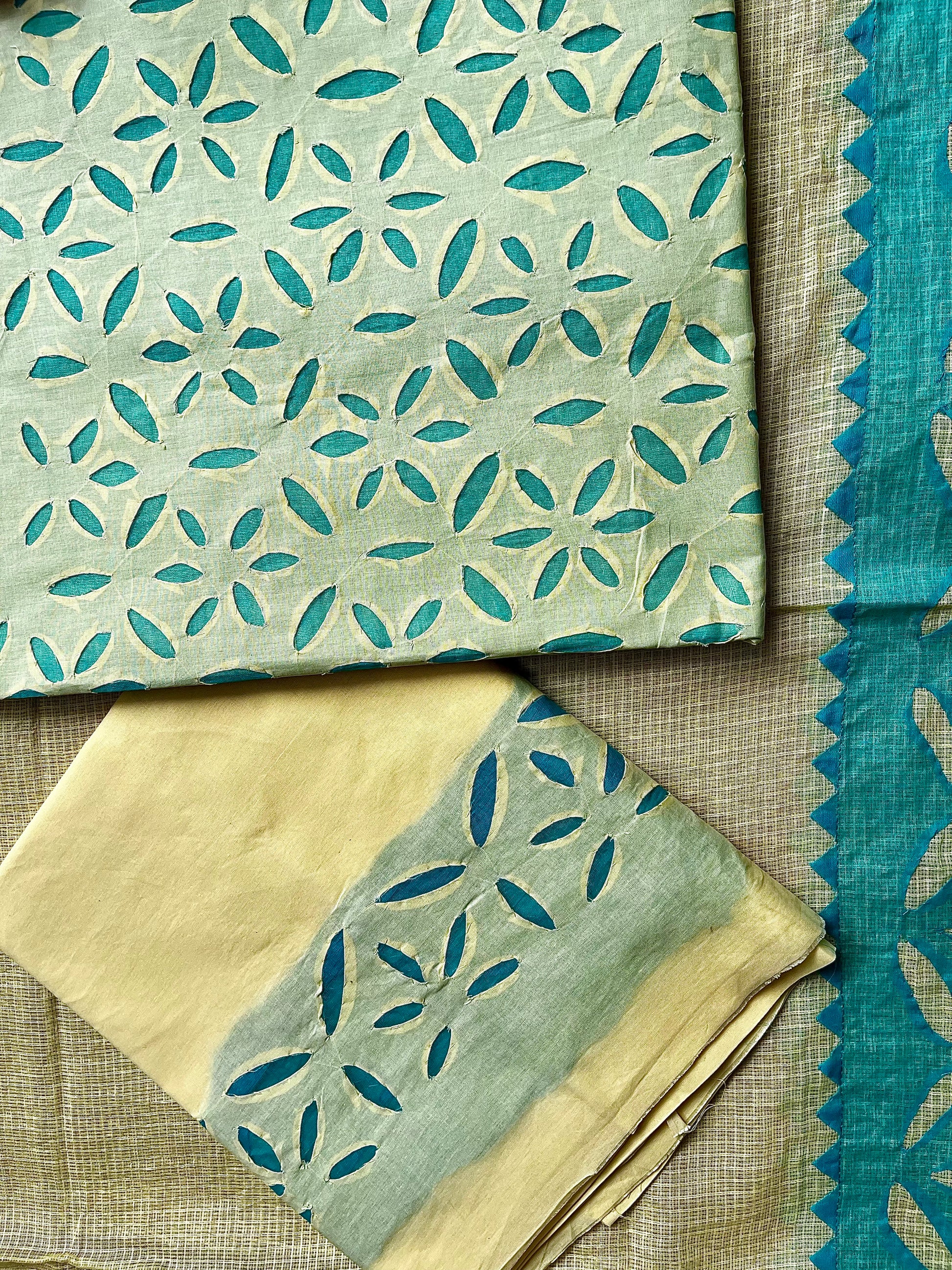 Lemon Yellow & Sea Green Color Cutwork Suit (Patchkari Edition)