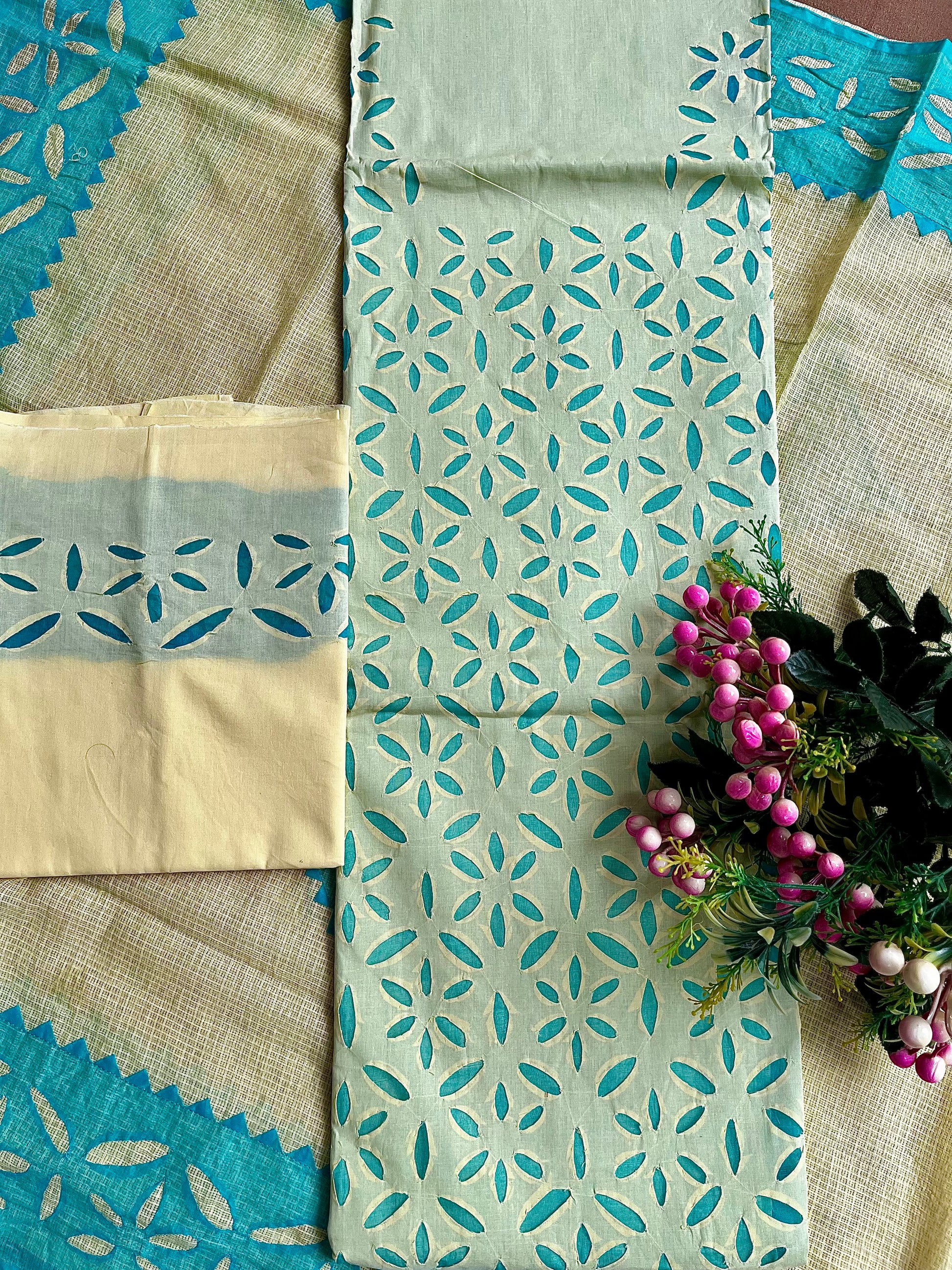 Lemon Yellow & Sea Green Color Cutwork Suit (Patchkari Edition)
