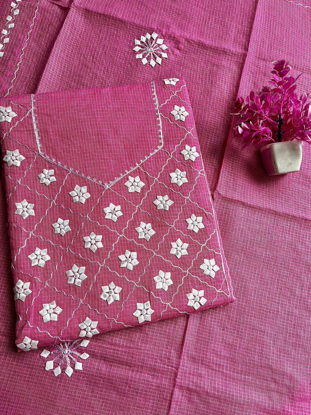 Pink & White Check Design Suit (Patchkari Edition)