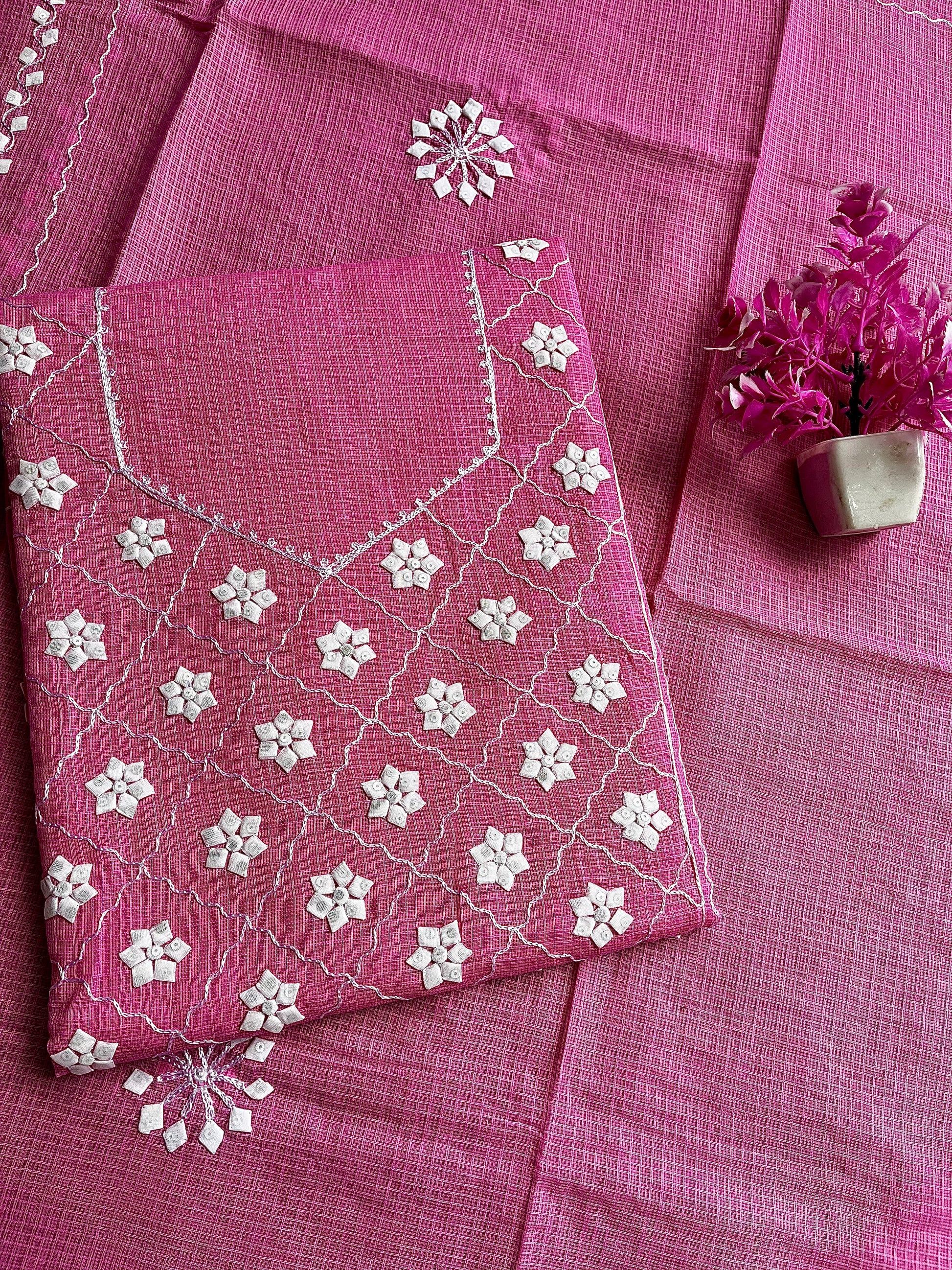 Pink & White Check Design Suit (Patchkari Edition)