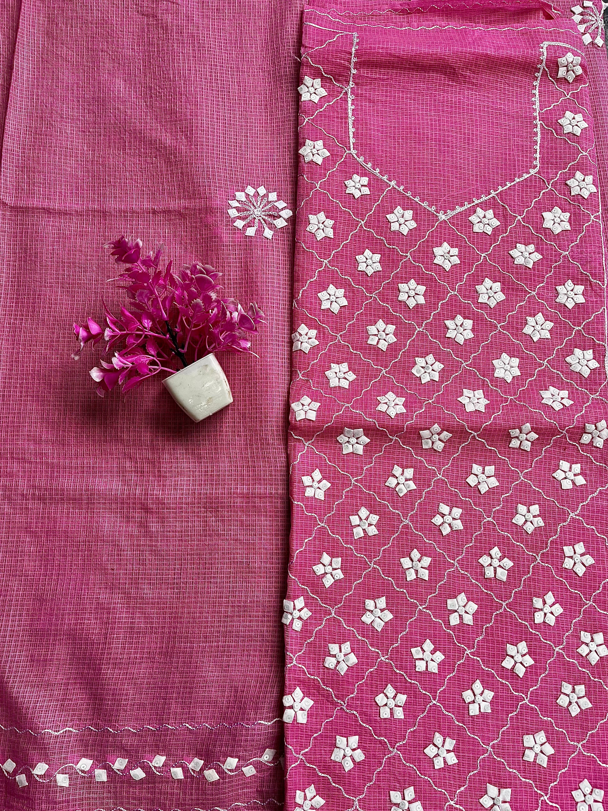 Pink & White Check Design Suit (Patchkari Edition)
