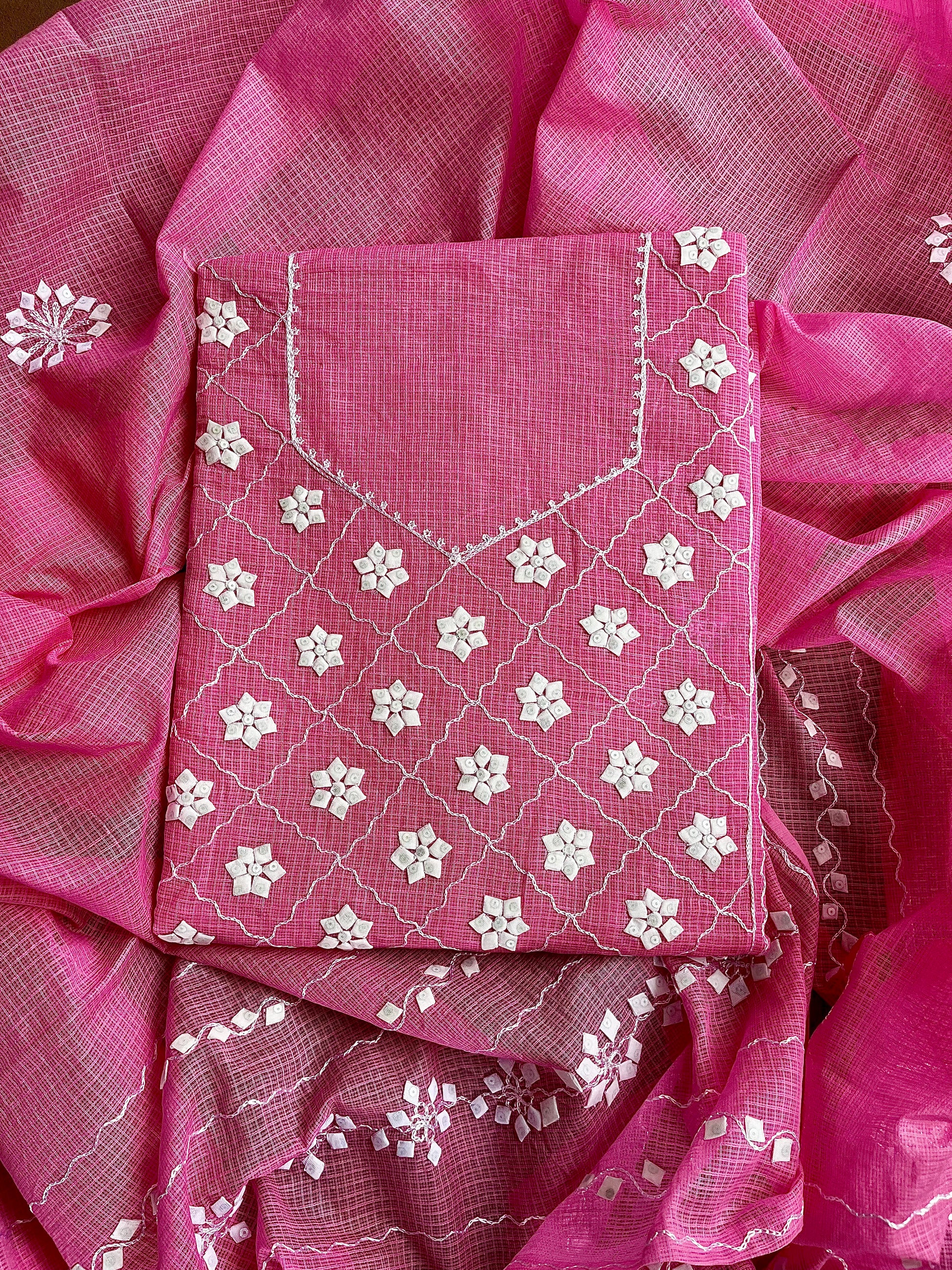 Pink & White Check Design Suit (Patchkari Edition)