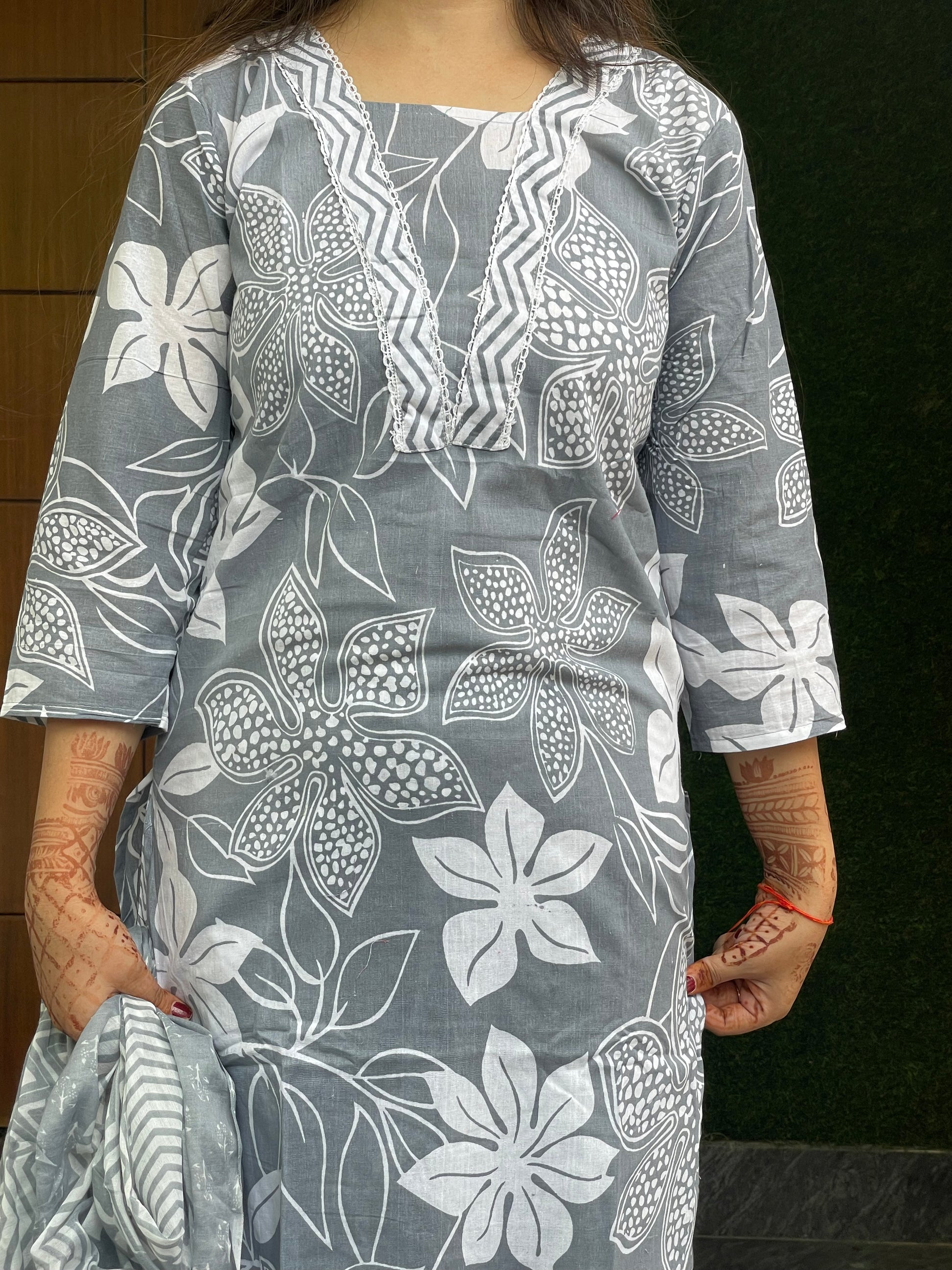 Casual wear Cotton Suit With Straight Pant And Dupatta