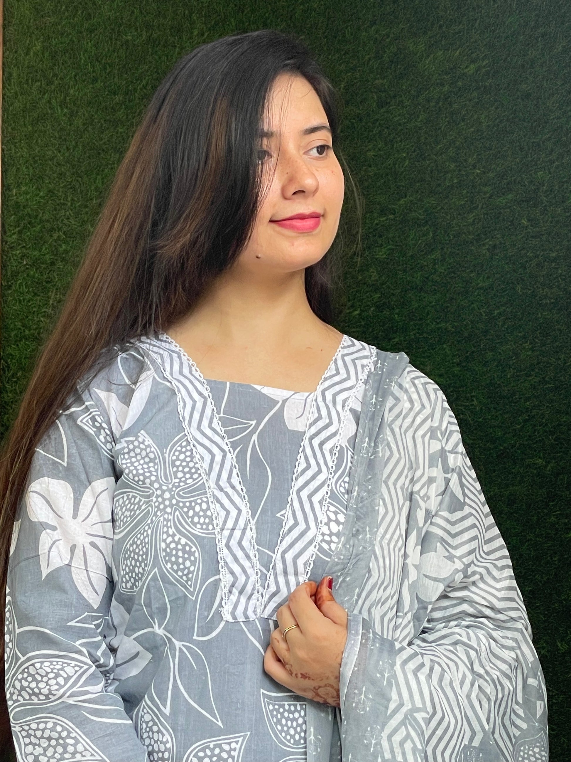 Casual wear Cotton Suit With Straight Pant And Dupatta