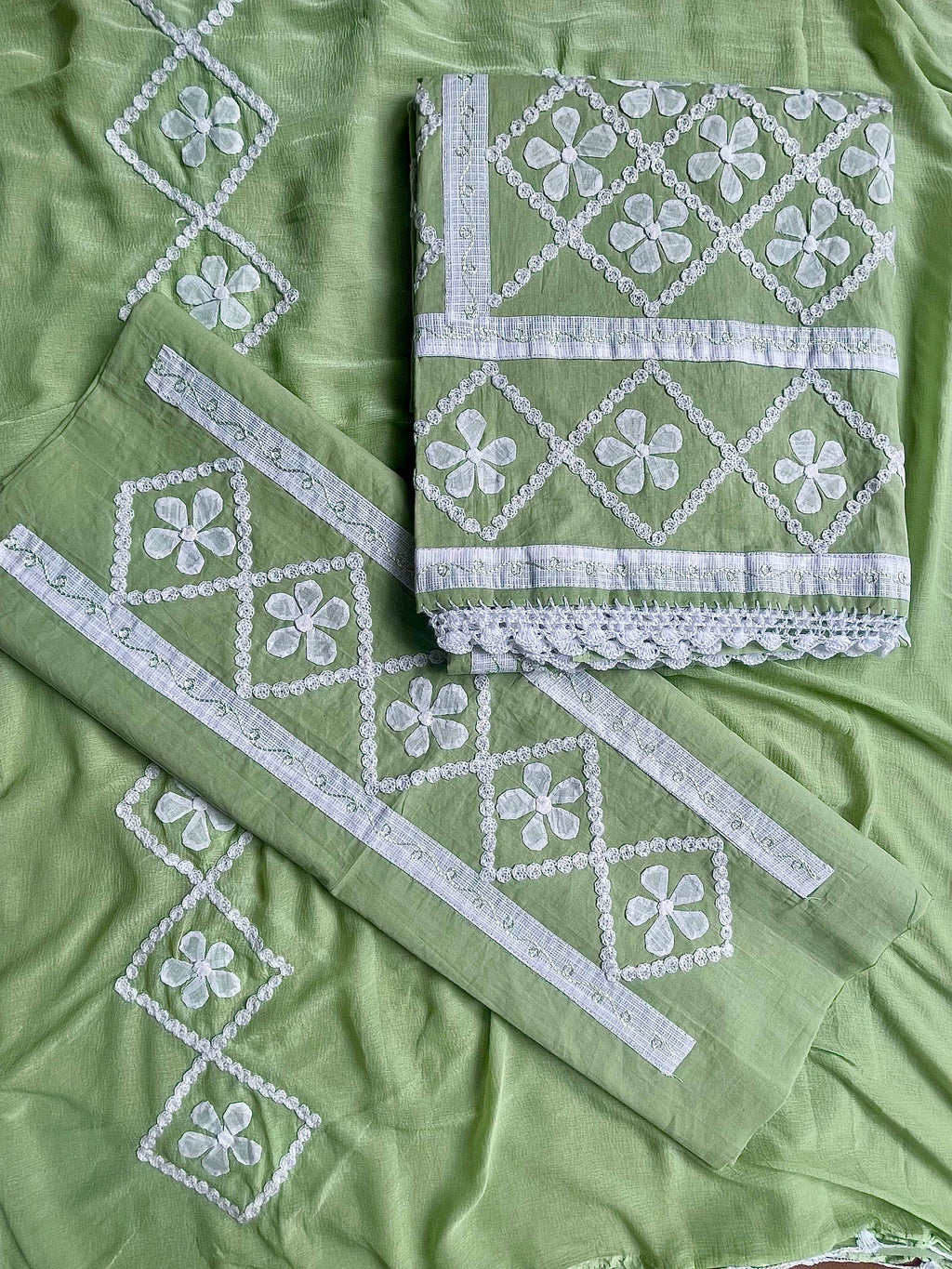 Green Suit with white flowers (Patchkari Edition)