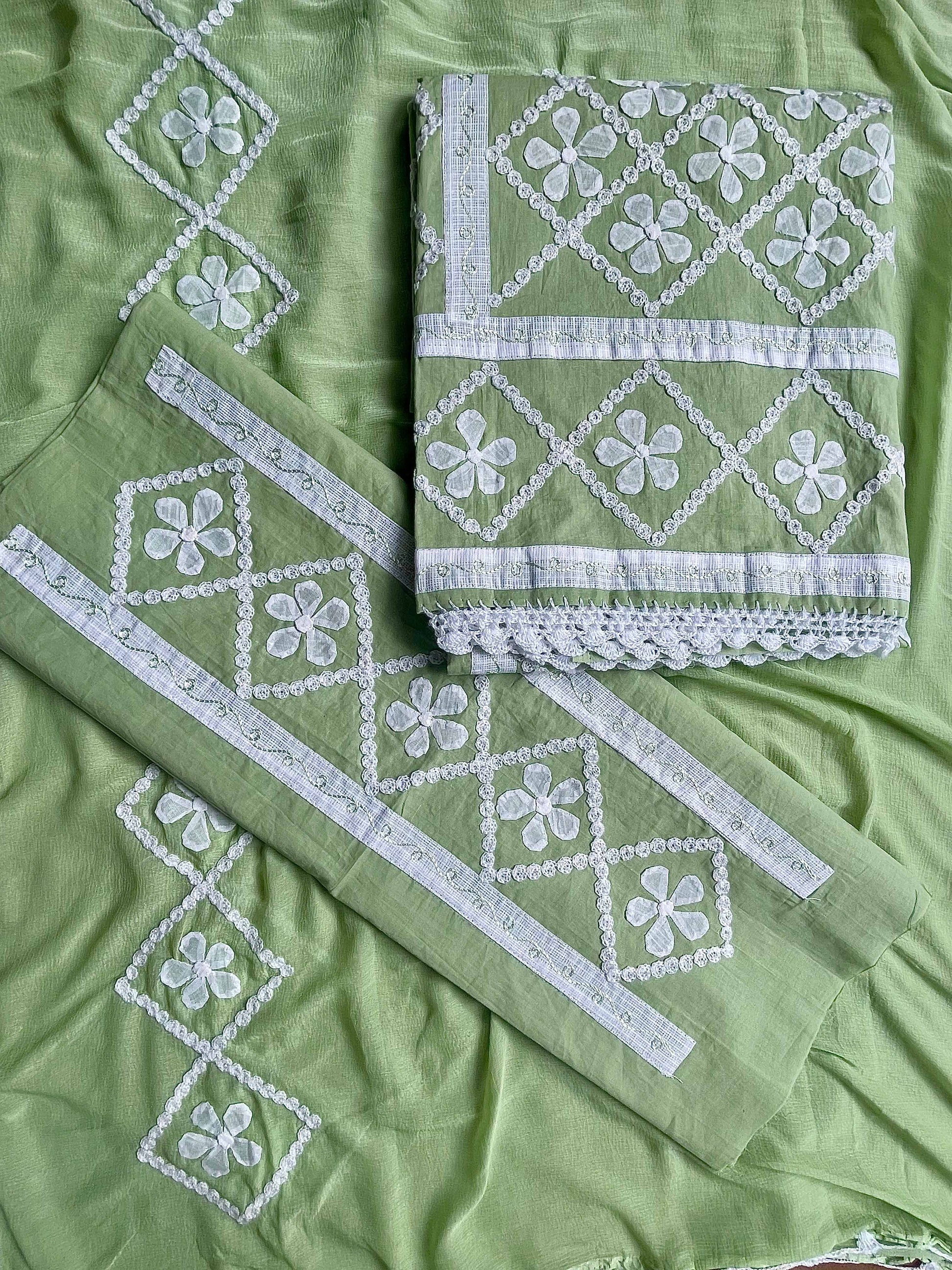 Green Suit with white flowers (Patchkari Edition)