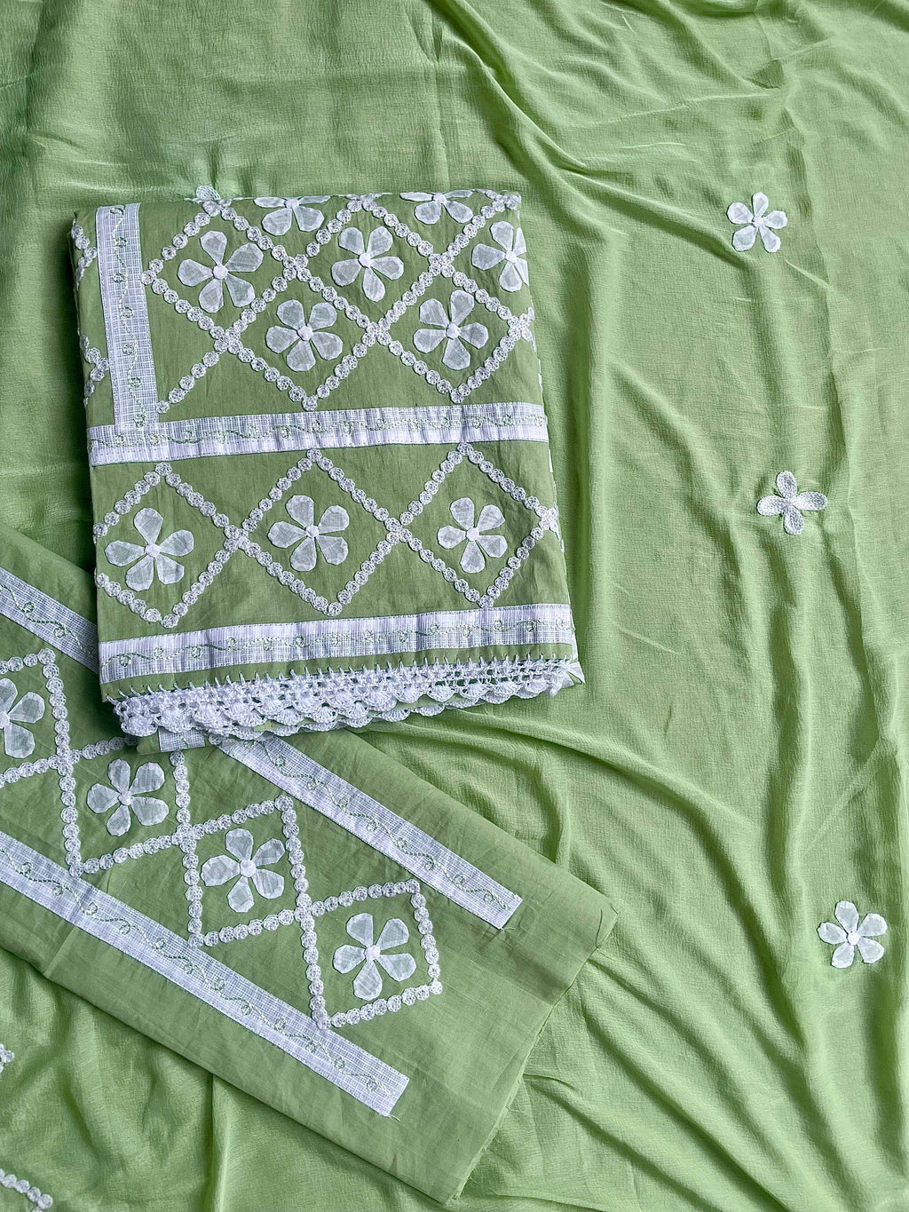 Green Suit with white flowers (Patchkari Edition)