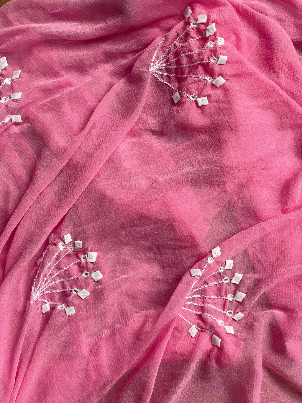 White Suit with pink branches (Patchkari Edition)